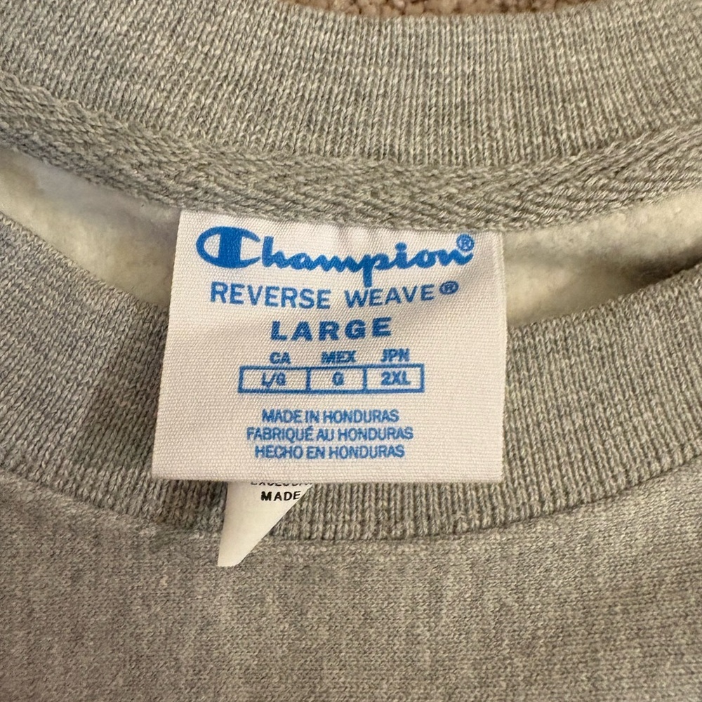 Champion Men's Crewneck Sweatshirt in Gray with Blue and Red Logo - Picture 3 of 3